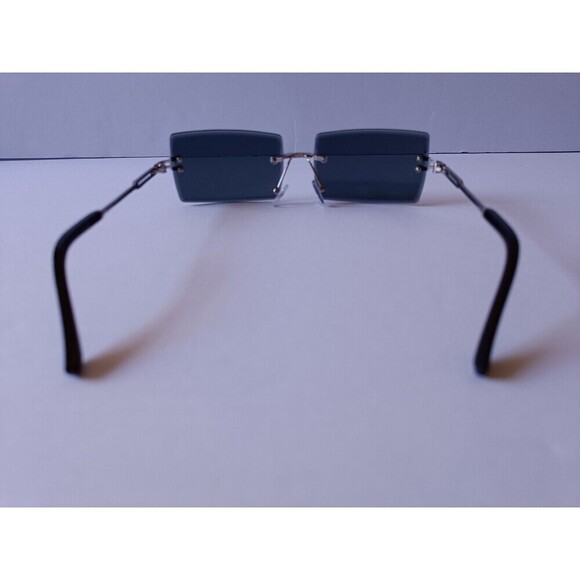Rimless Rectangular Sunglasses Dark Blue Unisex Metal Frame - Picture 7 of 7